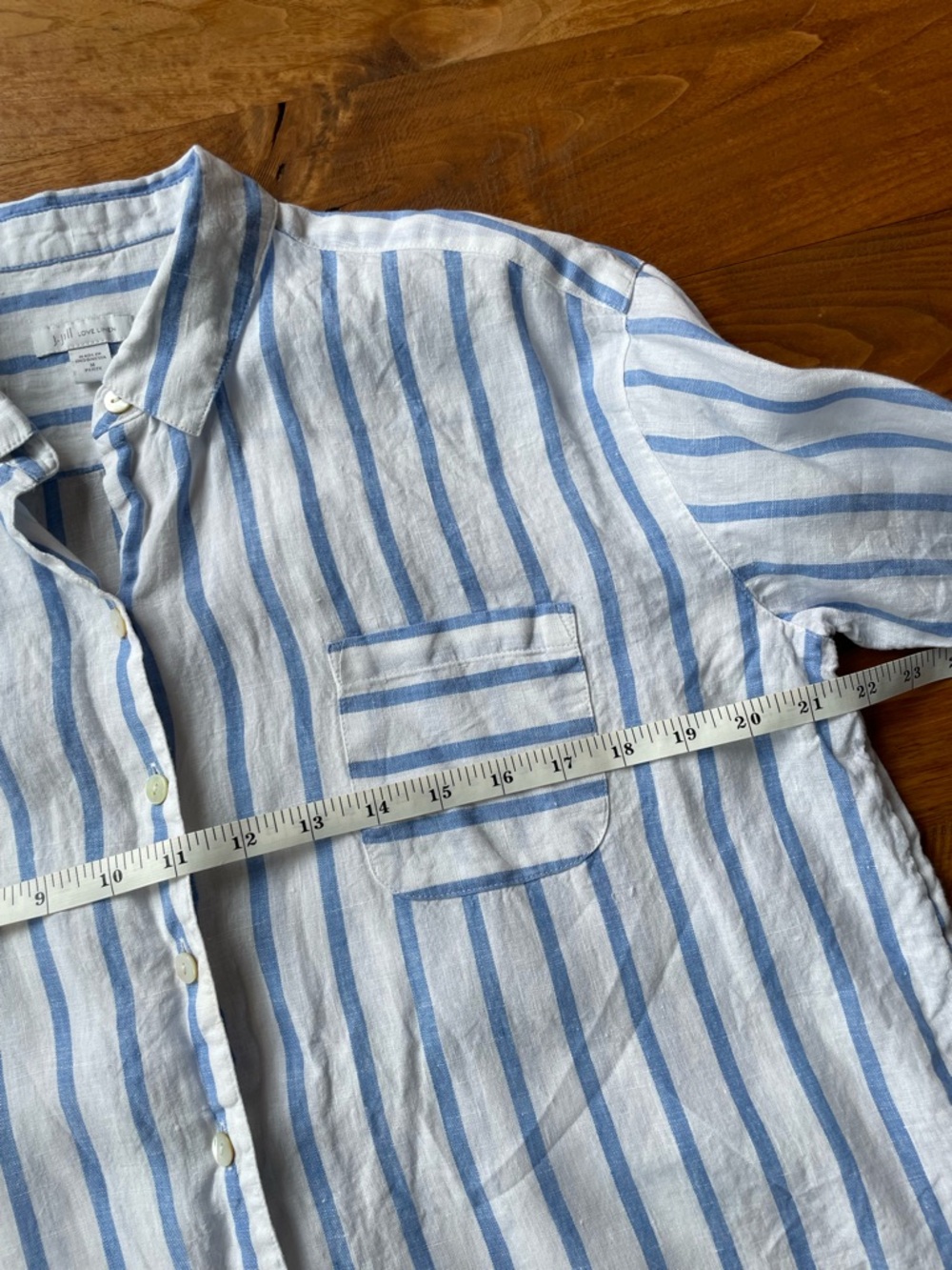 J. Jill Love Linen White & Blue Striped 100% Linen Button-Down Shirt size MP - Picture 9 of 11